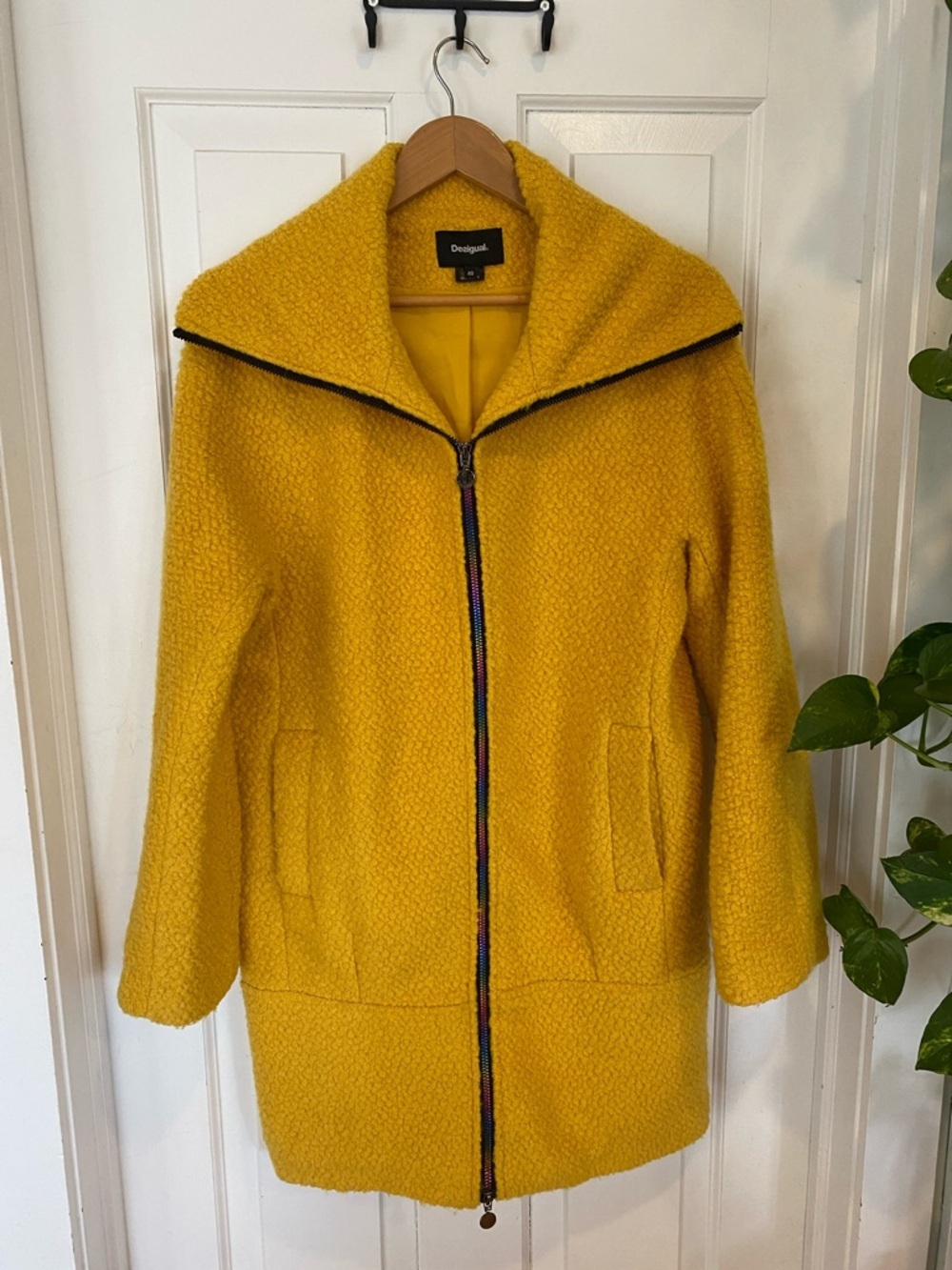 Desigual Wool Blend Yellow Pea Coat Spring Fall Business Casual Formal Bright